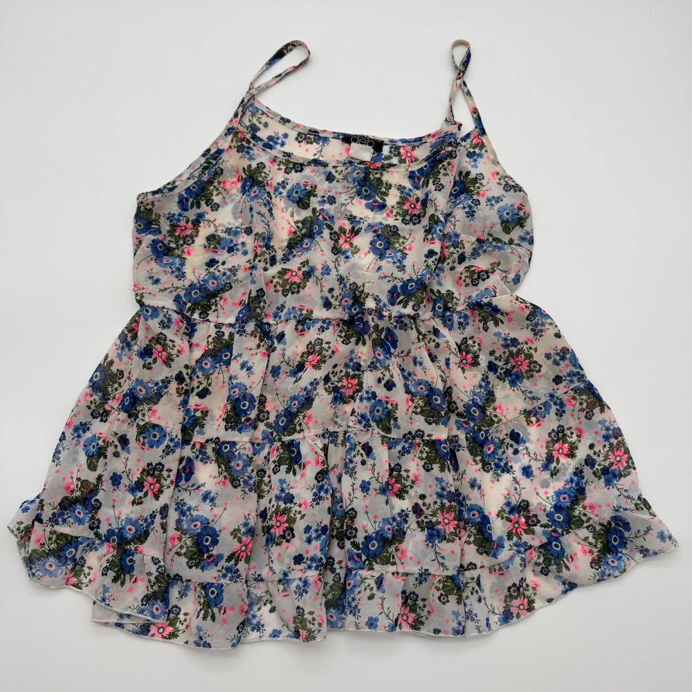 Deb Floral‎ Sexy Y2K Vintage Boho Cami Top Chiffon Babydoll XL Made In The USA